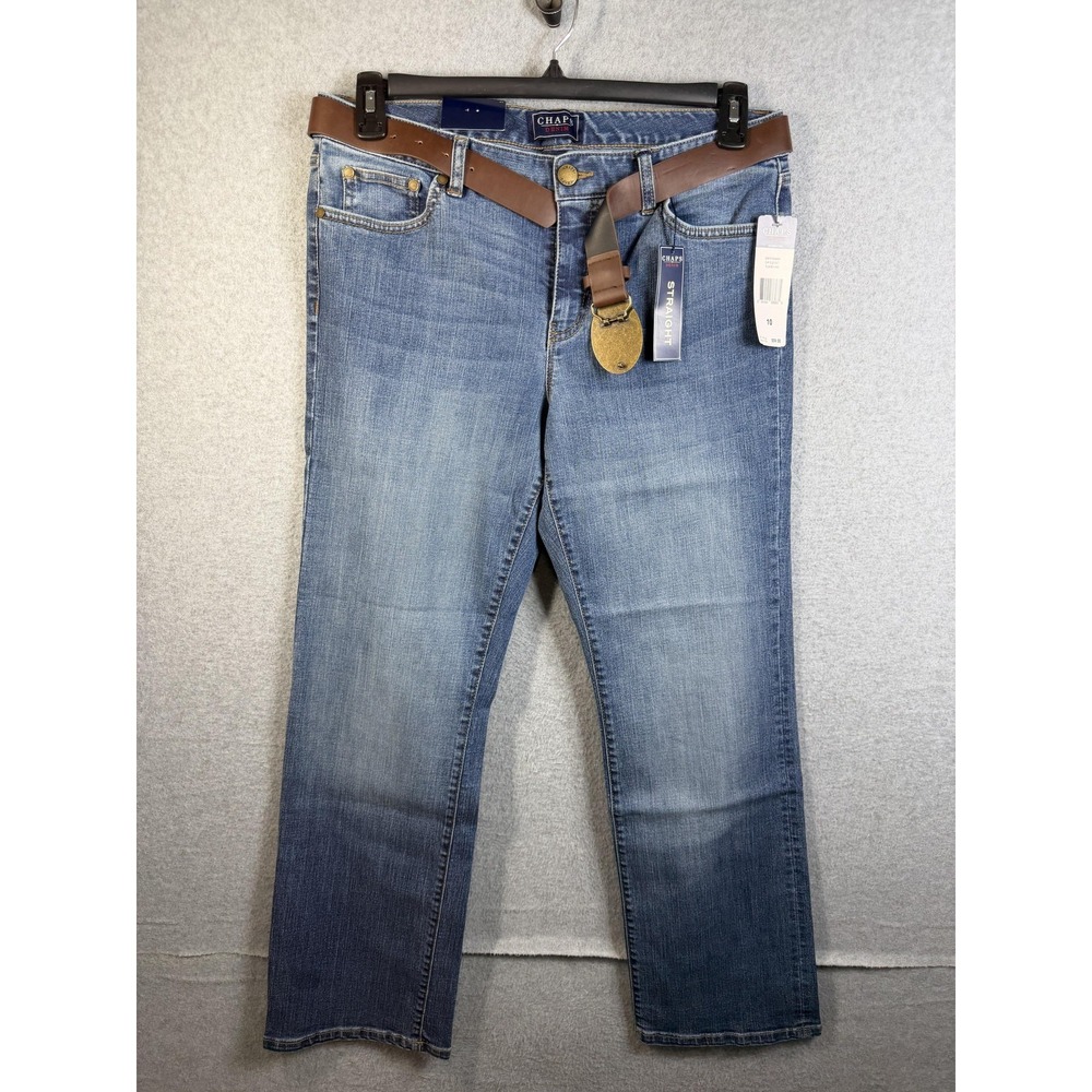 Chaps Jeans Womens 10 Blue Medium‎ Wash Slimming Straight Stretch Denim Belted